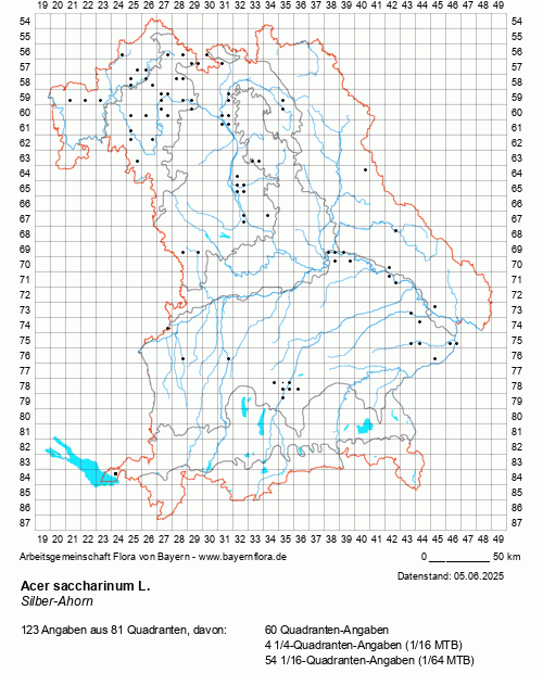 Die Verbreitungskarte zu Acer saccharinum L. wird geladen ...