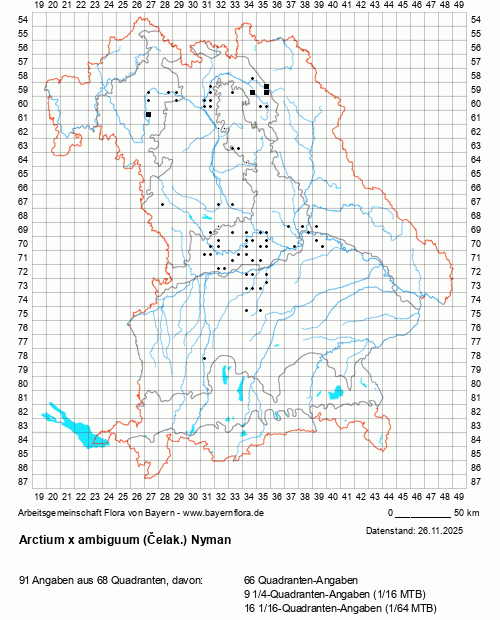 Die Verbreitungskarte zu Arctium x ambiguum (Čelak.) Nyman wird geladen ...