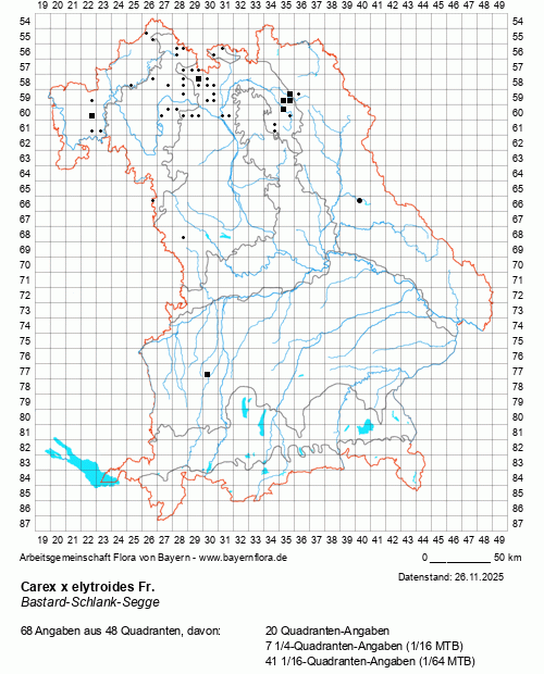 Die Verbreitungskarte zu Carex x elytroides Fr. wird geladen ...