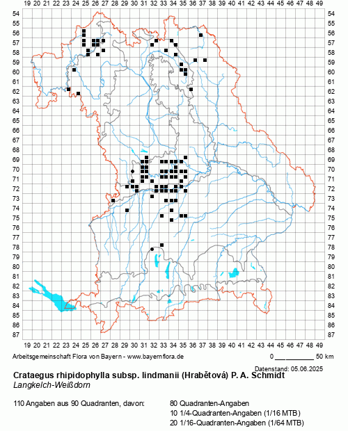 Die Verbreitungskarte zu Crataegus rhipidophylla subsp. lindmanii (Hrabětová) P. A. Schmidt wird geladen ...