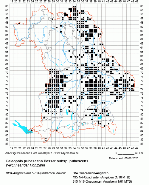 Die Verbreitungskarte zu Galeopsis pubescens Besser subsp. pubescens wird geladen ...