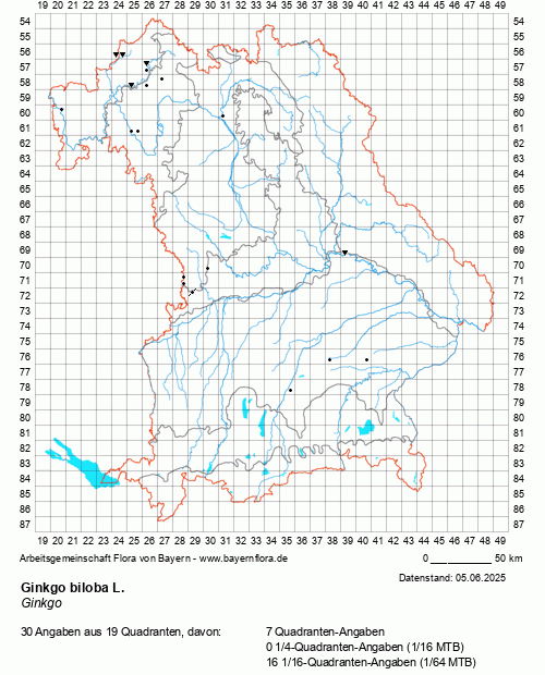 Die Verbreitungskarte zu Ginkgo biloba L. wird geladen ...