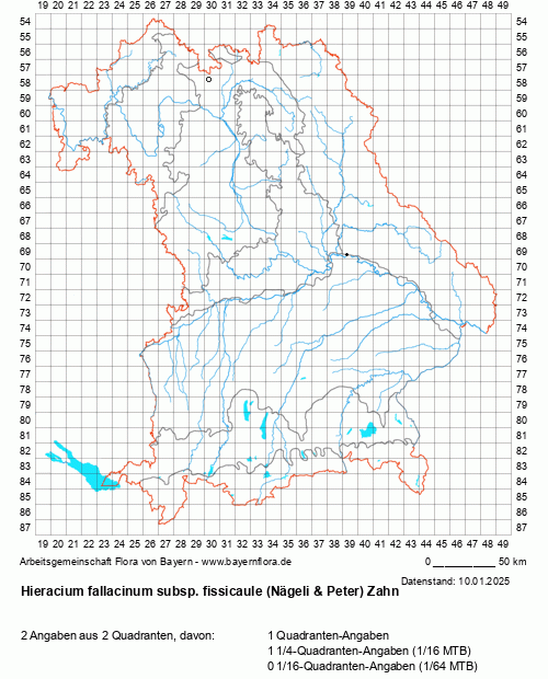 Die Verbreitungskarte zu Hieracium fallacinum subsp. fissicaule (Nägeli & Peter) Zahn wird geladen ...