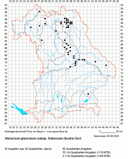 Die Verbreitungskarte zu Hieracium glaucinum subsp. fraternum (Sudre) Soó wird geladen ...