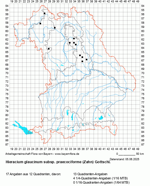 Die Verbreitungskarte zu Hieracium glaucinum subsp. praecociforme (Zahn) Gottschl. wird geladen ...