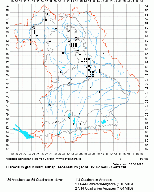 Die Verbreitungskarte zu Hieracium glaucinum subsp. recensitum (Jord. ex Boreau) Gottschl. wird geladen ...