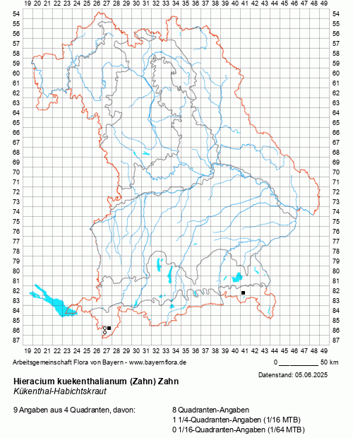 Die Verbreitungskarte zu Hieracium kuekenthalianum (Zahn) Zahn wird geladen ...
