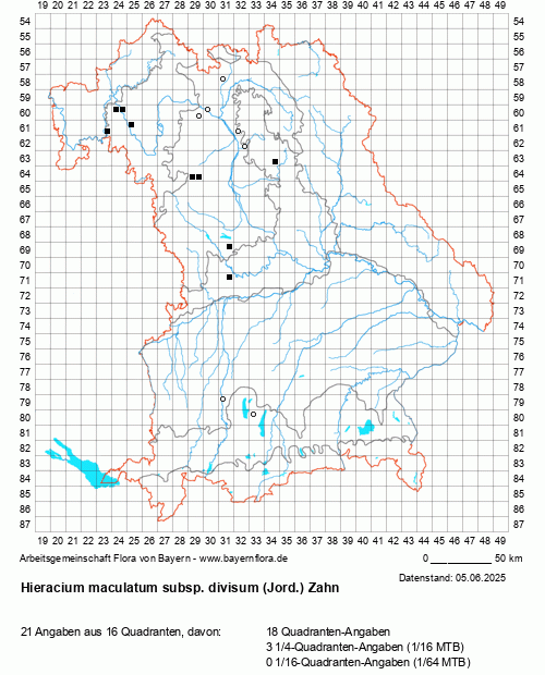 Die Verbreitungskarte zu Hieracium maculatum subsp. divisum (Jord.) Zahn wird geladen ...