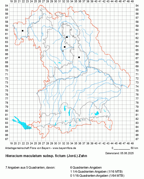 Die Verbreitungskarte zu Hieracium maculatum subsp. fictum (Jord.) Zahn wird geladen ...