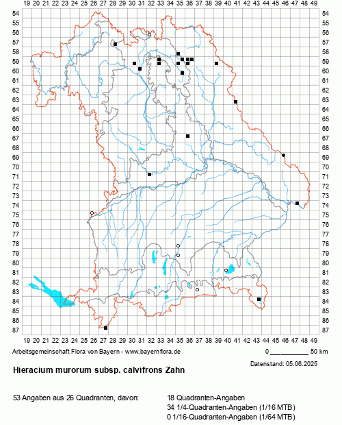 Die Verbreitungskarte zu Hieracium murorum subsp. calvifrons Zahn wird geladen ...