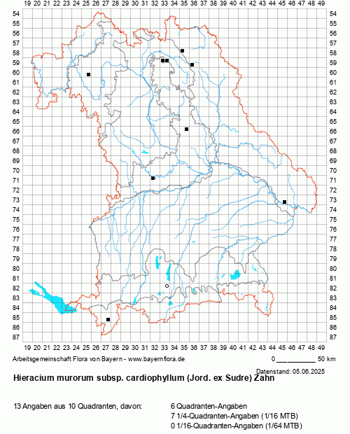 Die Verbreitungskarte zu Hieracium murorum subsp. cardiophyllum (Jord. ex Sudre) Zahn wird geladen ...