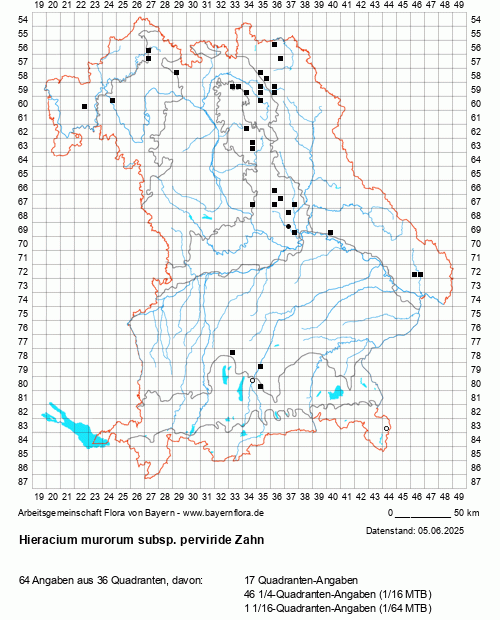 Die Verbreitungskarte zu Hieracium murorum subsp. perviride Zahn wird geladen ...