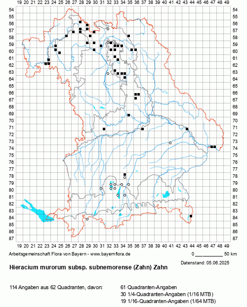 Die Verbreitungskarte zu Hieracium murorum subsp. subnemorense (Zahn) Zahn wird geladen ...