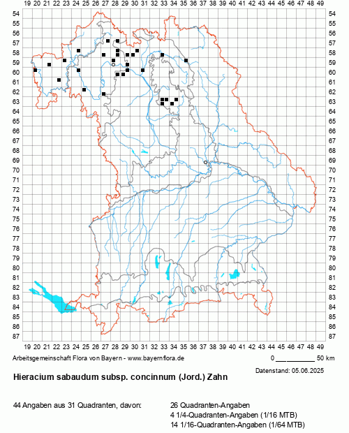 Die Verbreitungskarte zu Hieracium sabaudum subsp. concinnum (Jord.) Zahn wird geladen ...