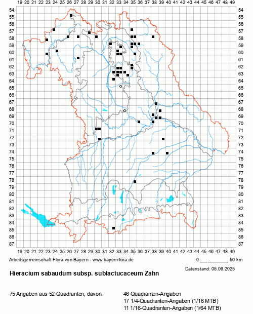 Die Verbreitungskarte zu Hieracium sabaudum subsp. sublactucaceum Zahn wird geladen ...