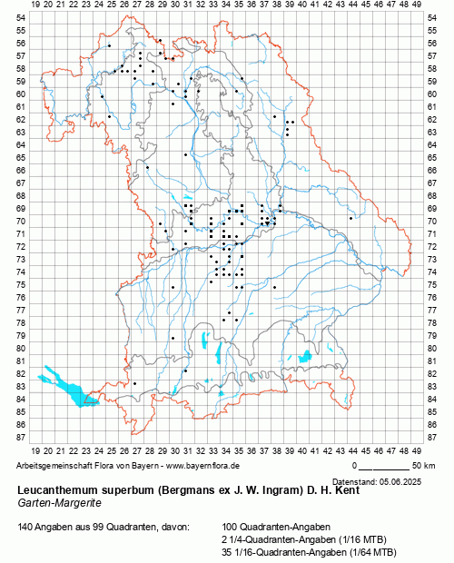 Die Verbreitungskarte zu Leucanthemum superbum (Bergmans ex J. W. Ingram) D. H. Kent wird geladen ...