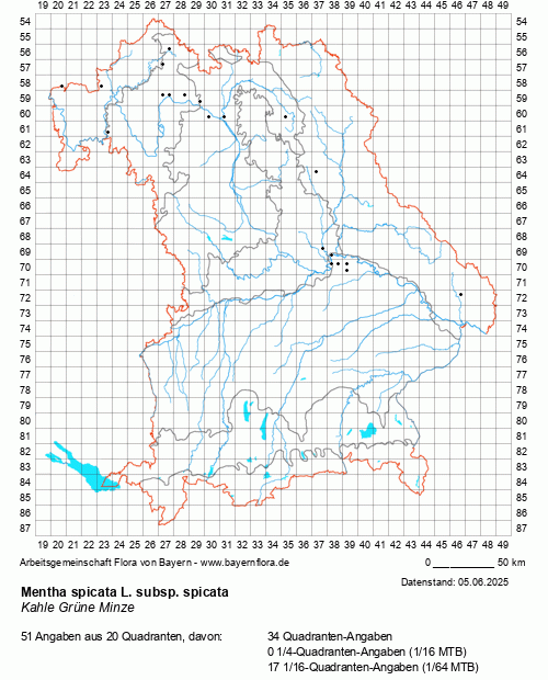 Die Verbreitungskarte zu Mentha spicata L. subsp. spicata wird geladen ...