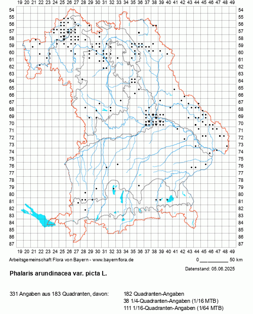 Die Verbreitungskarte zu Phalaris arundinacea var. picta L. wird geladen ...