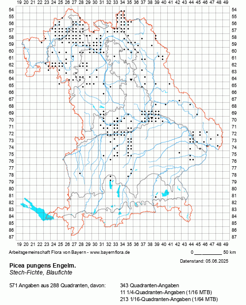 Die Verbreitungskarte zu Picea pungens Engelm. wird geladen ...