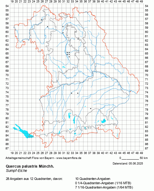 Die Verbreitungskarte zu Quercus palustris Münchh. wird geladen ...