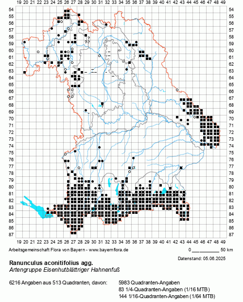 Die Verbreitungskarte zu Ranunculus aconitifolius agg. wird geladen ...