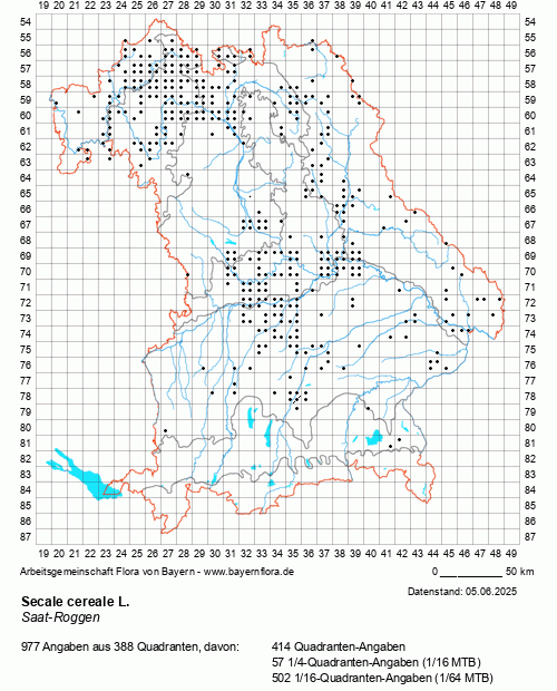 Die Verbreitungskarte zu Secale cereale L. wird geladen ...