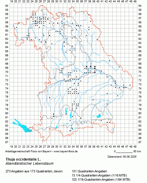 Die Verbreitungskarte zu Thuja occidentalis L. wird geladen ...