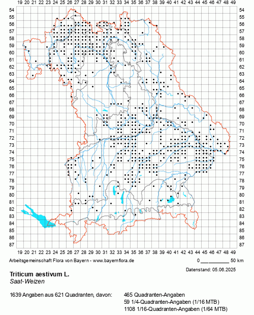 Die Verbreitungskarte zu Triticum aestivum L. wird geladen ...