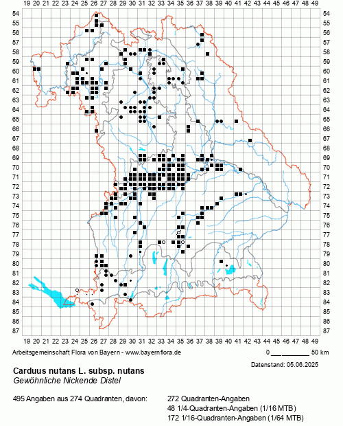 Die Verbreitungskarte zu Carduus nutans L. subsp. nutans wird geladen ...