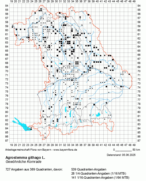 Die Verbreitungskarte zu Agrostemma githago L. wird geladen ...
