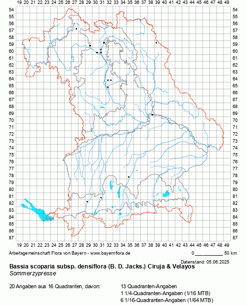 Die Verbreitungskarte zu Bassia scoparia subsp. densiflora (B. D. Jacks.) Ciruja & Velayos wird geladen ...