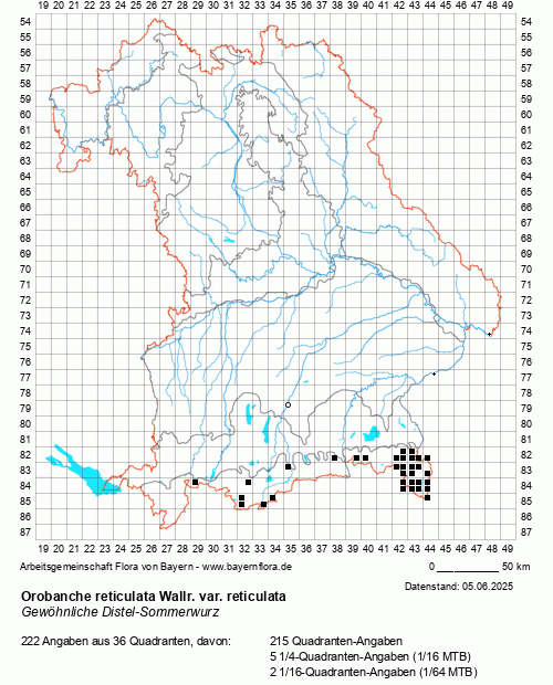 Die Verbreitungskarte zu Orobanche reticulata Wallr. var. reticulata wird geladen ...