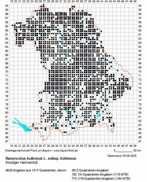 Die Verbreitungskarte zu Ranunculus bulbosus L. subsp. bulbosus wird geladen ...