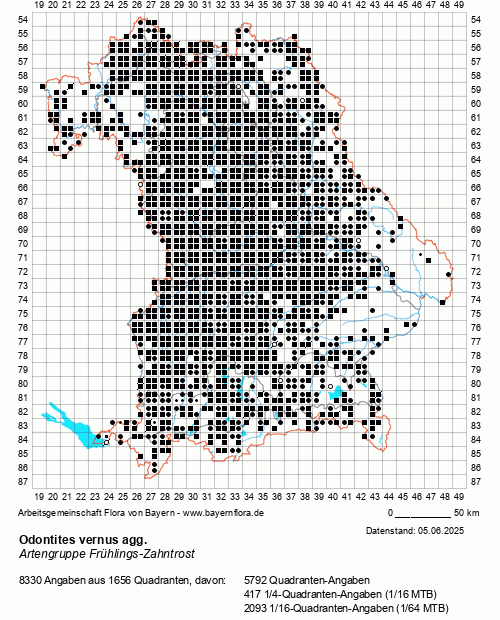 Die Verbreitungskarte zu Odontites vernus agg. wird geladen ...