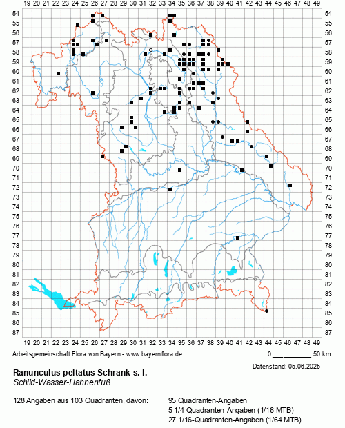 Die Verbreitungskarte zu Ranunculus peltatus Schrank s. l. wird geladen ...