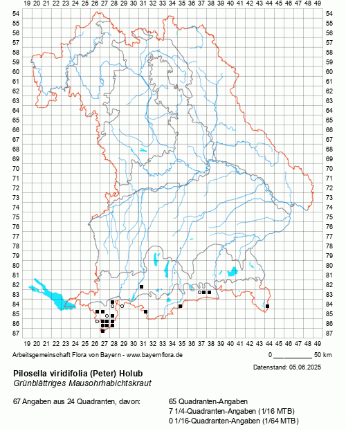 Die Verbreitungskarte zu Pilosella viridifolia (Peter) Holub wird geladen ...
