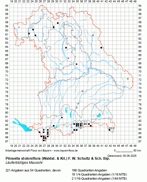 Die Verbreitungskarte zu Pilosella stoloniflora (Waldst. & Kit.) F. W. Schultz & Sch. Bip. wird geladen ...