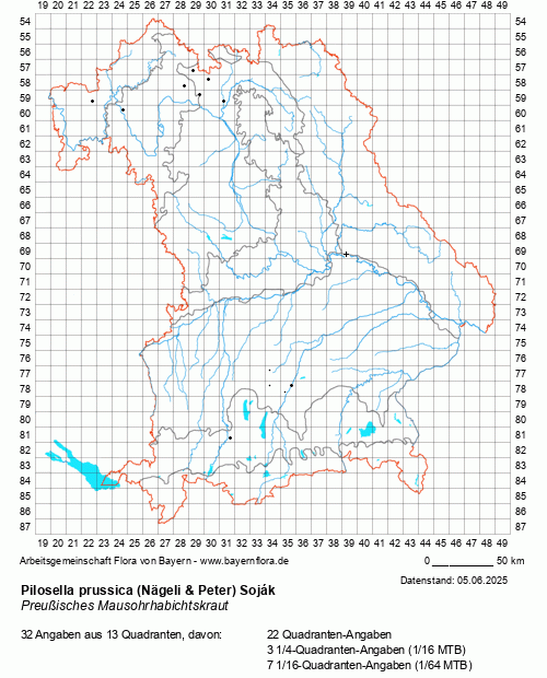 Die Verbreitungskarte zu Pilosella prussica (Nägeli & Peter) Soják wird geladen ...