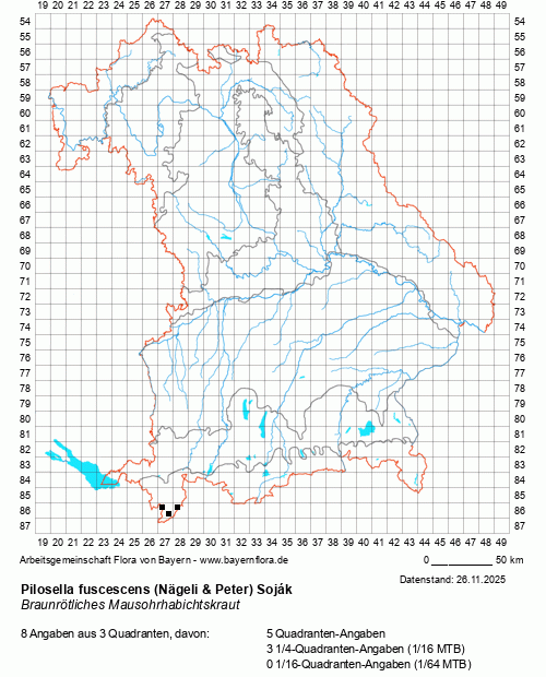 Die Verbreitungskarte zu Pilosella fuscescens (Nägeli & Peter) Soják wird geladen ...