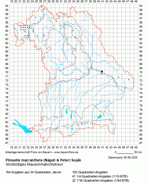 Die Verbreitungskarte zu Pilosella macranthela (Nägeli & Peter) Soják wird geladen ...