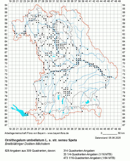 Die Verbreitungskarte zu Ornithogalum umbellatum L. s. str. sensu Speta wird geladen ...
