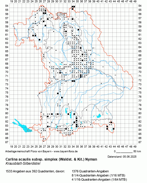 Die Verbreitungskarte zu Carlina acaulis subsp. simplex (Waldst. & Kit.) Nyman wird geladen ...