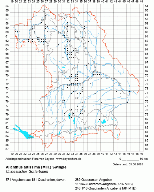 Die Verbreitungskarte zu Ailanthus altissima (Mill.) Swingle wird geladen ...