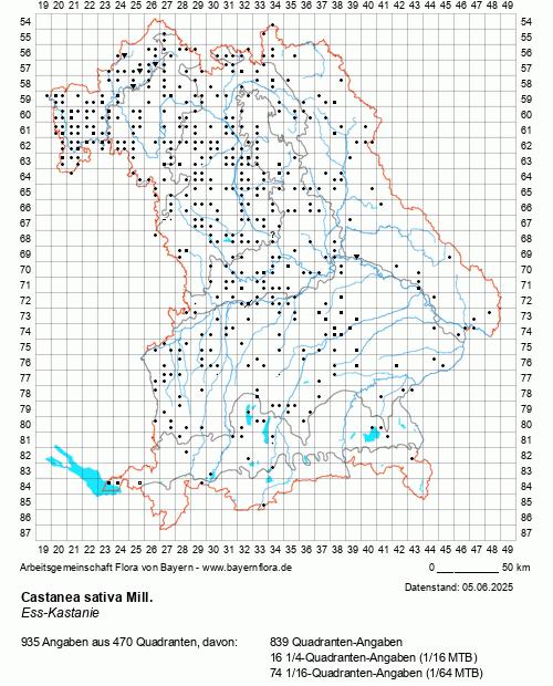 Die Verbreitungskarte zu Castanea sativa Mill. wird geladen ...