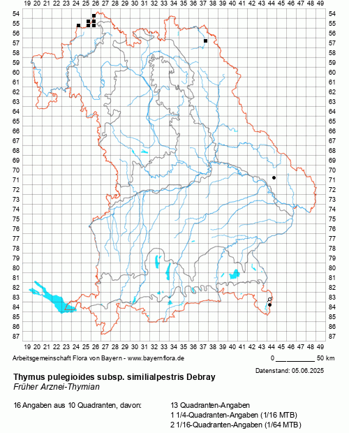 Die Verbreitungskarte zu Thymus pulegioides subsp. similialpestris Debray wird geladen ...