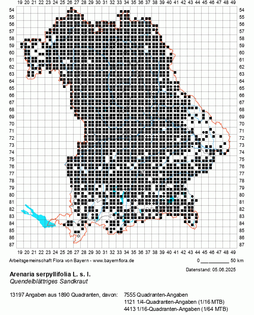 Die Verbreitungskarte zu Arenaria serpyllifolia L. s. l. wird geladen ...