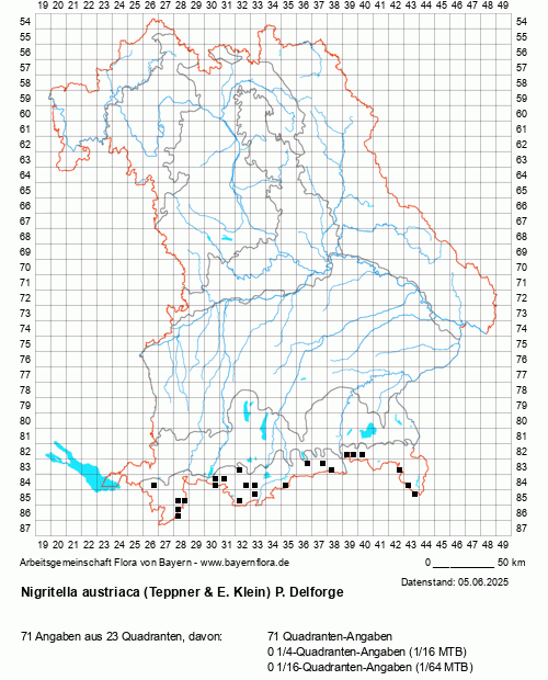 Die Verbreitungskarte zu Nigritella austriaca (Teppner & E. Klein) P. Delforge wird geladen ...