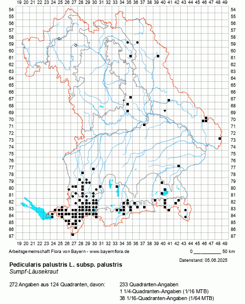 Die Verbreitungskarte zu Pedicularis palustris L. subsp. palustris wird geladen ...