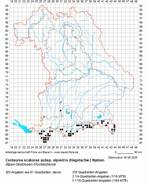 Die Verbreitungskarte zu Centaurea scabiosa subsp. alpestris (Hegetschw.) Nyman wird geladen ...