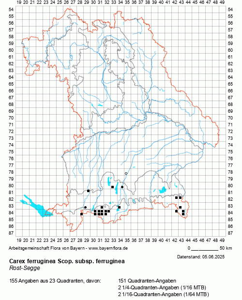 Die Verbreitungskarte zu Carex ferruginea Scop. subsp. ferruginea wird geladen ...